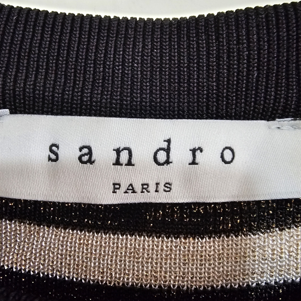 Sandro Redlake Stripe Dress Size S Gold Embellish Coastal Nautical Chic Parisian - Picture 8 of 10